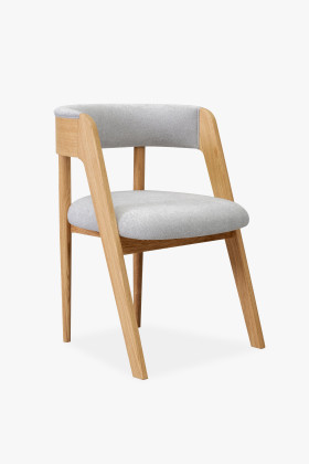 Masív tölgyfa karosszék szürke bézs bouclé szövettel